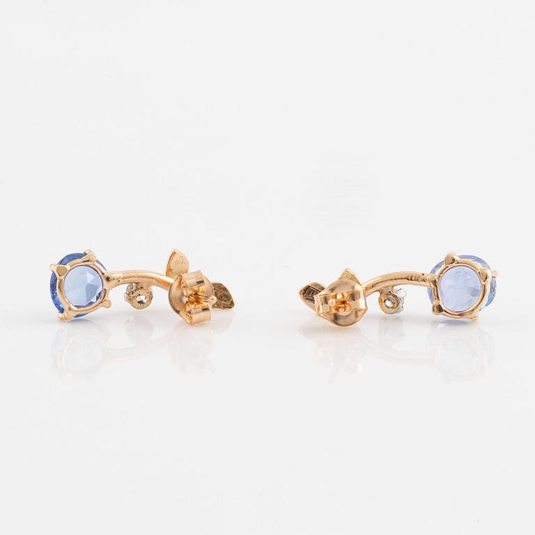 Sapphire and brilliant cut diamond earrings.