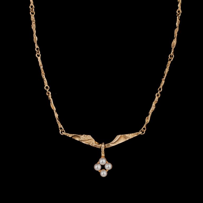 COLLIER, 18k guld, "Pearlflower" Björn Weckström, Fyrklövern Lapponia, Finland 1999. Tot vikt 10,9g.