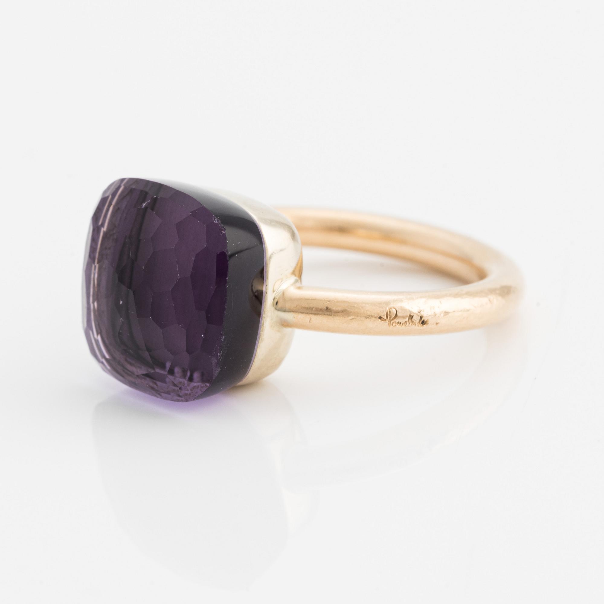 Pomellato ring in 18K gold with a faceted amethyst, "Nudo".