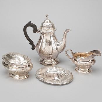 KAFFESERVIS, 4 delar, silver, K Andersson, Stockholm, bland annat 1924. Vikt ca 1806g.