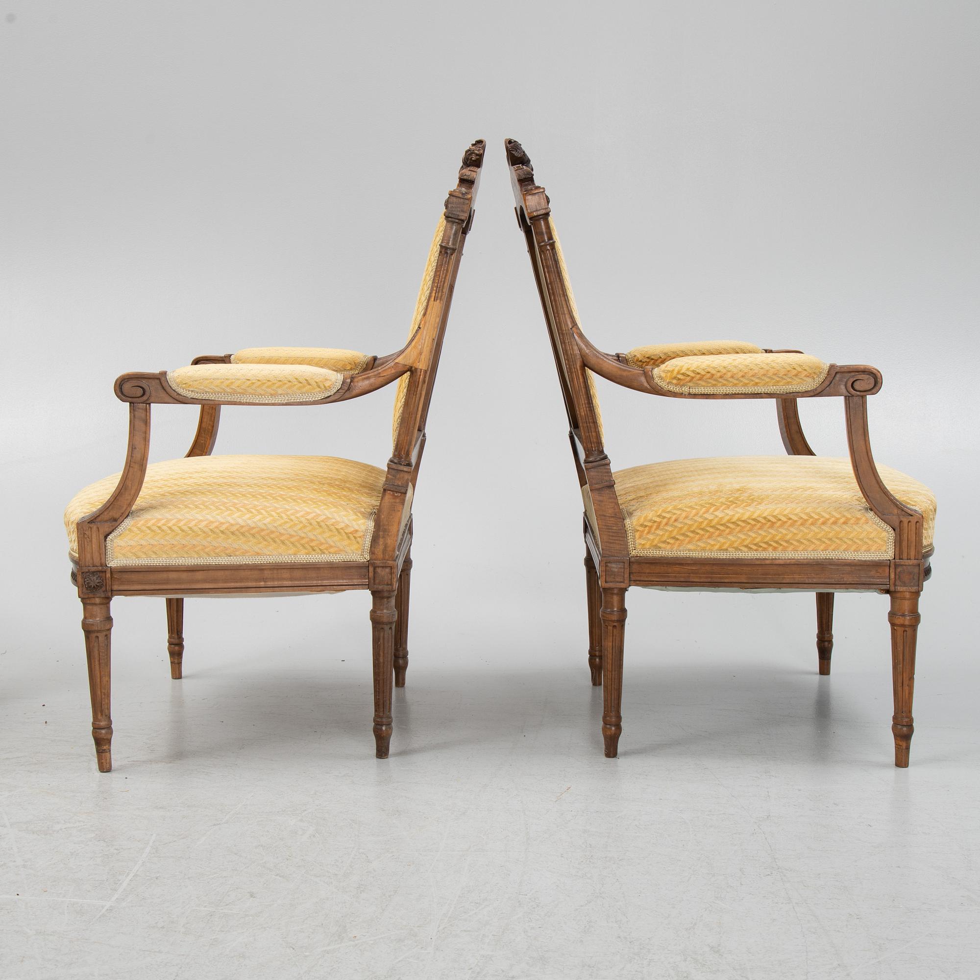 Four Louis XVI style armchairs first part of the 20th Century.