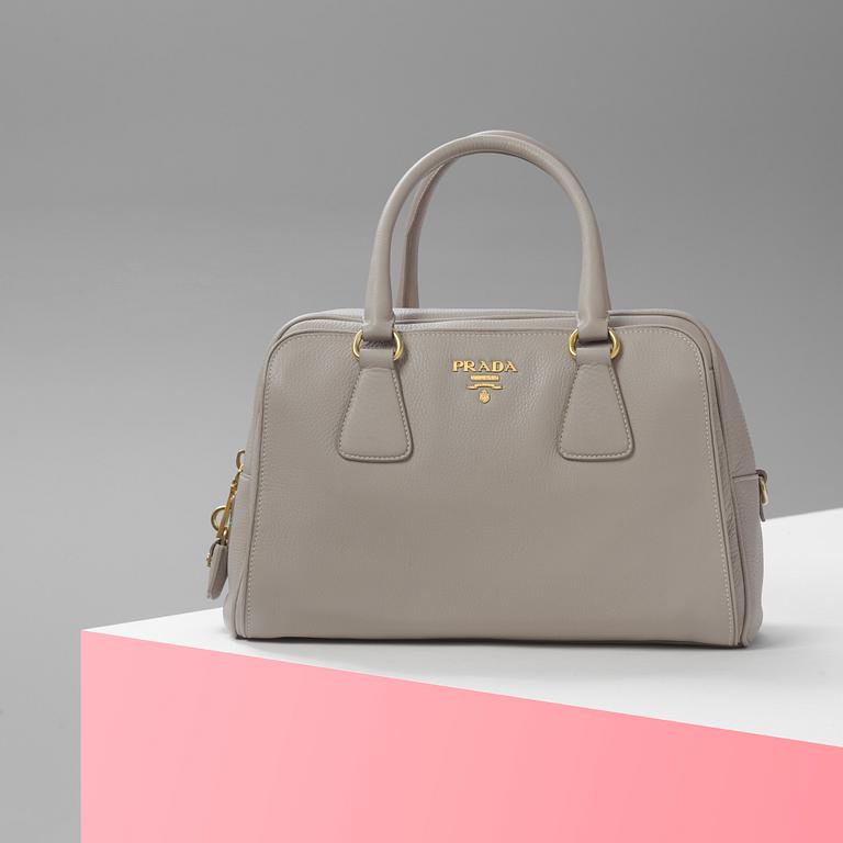 A leather handbag by Prada.