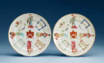 A pair of Canton armorial dinner plates, Qing dynasty, 19th Century ca 1855.