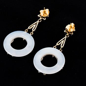 Chalcedony and diamond earrings.