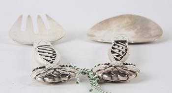 FISKSERVERINGSBESTICK, ett par, silver, Georg Jensen, Danmark 1928, svensk importstämpel.