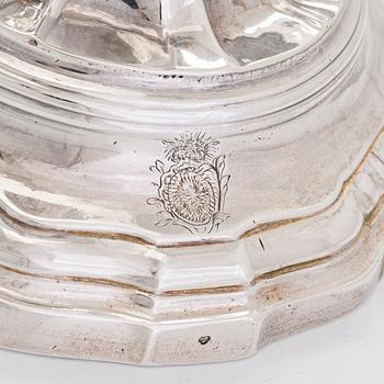 A pair of 18th-Centuty French silver candlesticks, maker's mark of Jean-Joseph Falguière (active in Dinan 1744-1773).