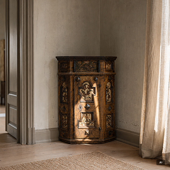 A corner cabinet, 18th Century.