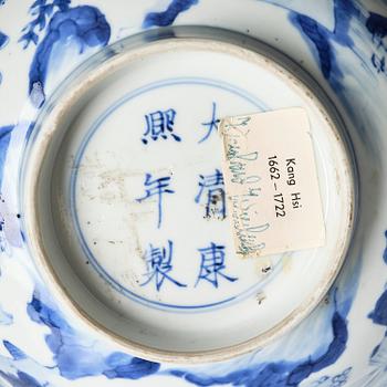 A blue and white bowl with scholars, Qing dynasty, mark and period of Kangxi (1662-1722).