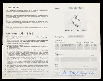 RING, 18 k vitguld med briljantslipad diamant 0.15 ct WVS, 1900-talets andra hälft. Total vikt ca 1 gram.