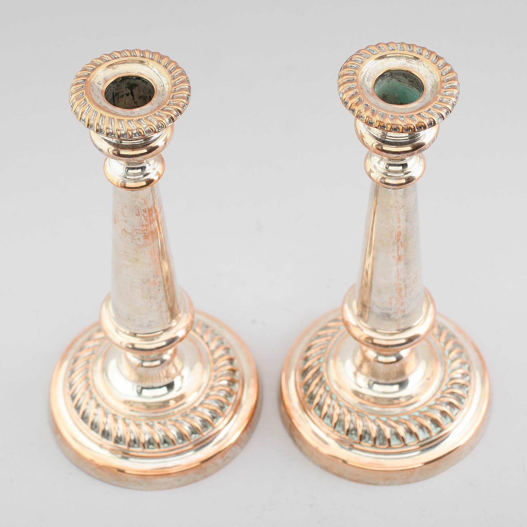 LJUSSTAKAR, 1 par, pläter, regency, England, 1800-talets första hälft.