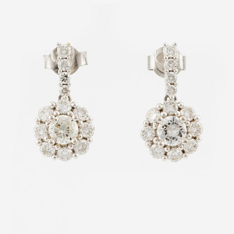 Earrings, a pair, 18K white gold with brilliant-cut diamonds.