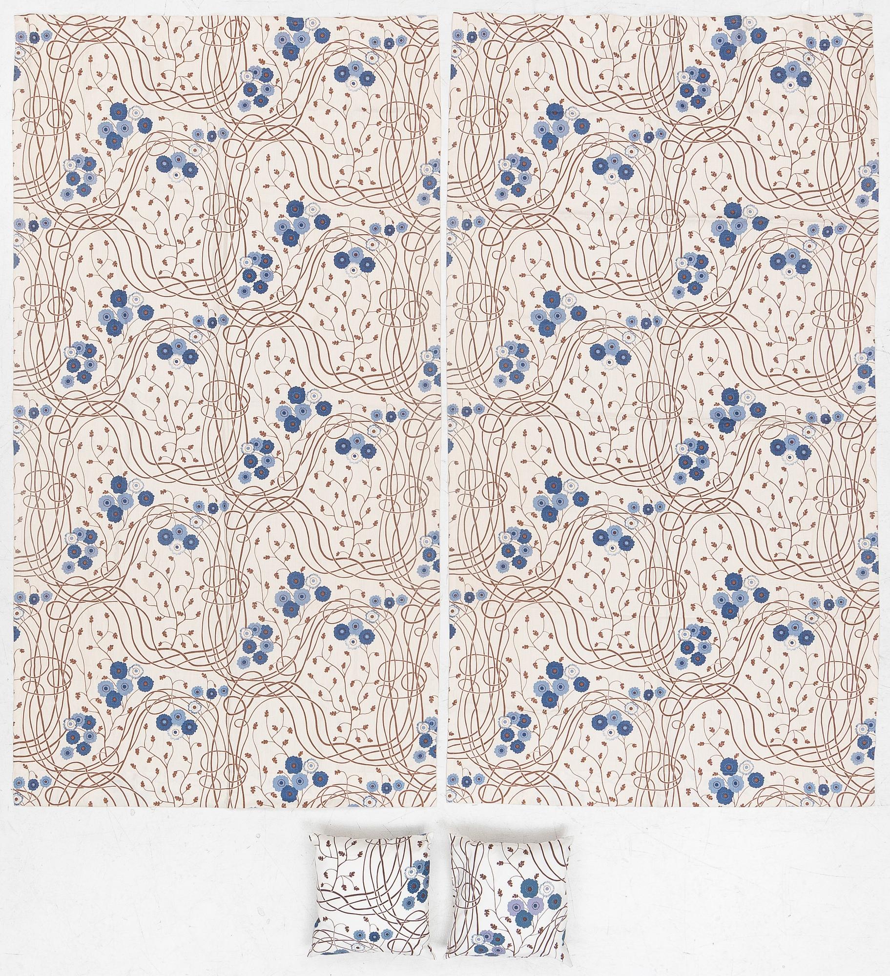 Josef Frank, gardiner, ett par samt kuddar, ett par, "Loops", Firma Svenskt Tenn.