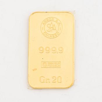 Gold bar 20 gram, Argor S.A Chiasso.