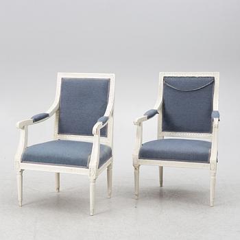 Armchairs, a pair, Gustavian style, circa 1900.
