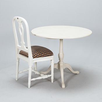 An IKEA Gustavian style drop leaf table and chair, 1990's.