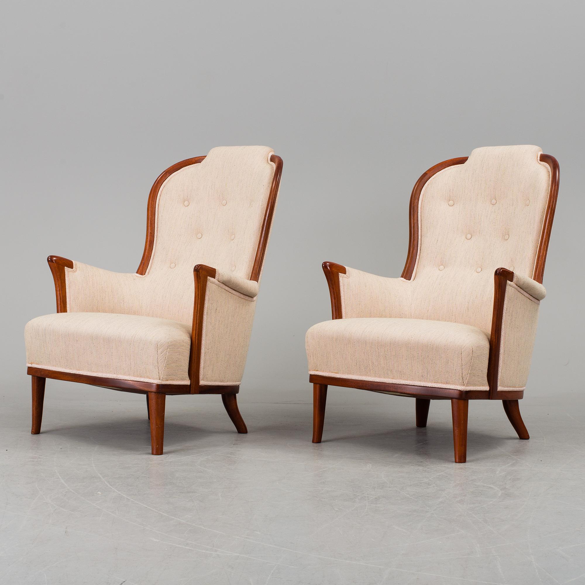 CARL MALMSTEN, fåtöljer, ett par, "Vår Fru", AB OH Sjögren, Tranås.