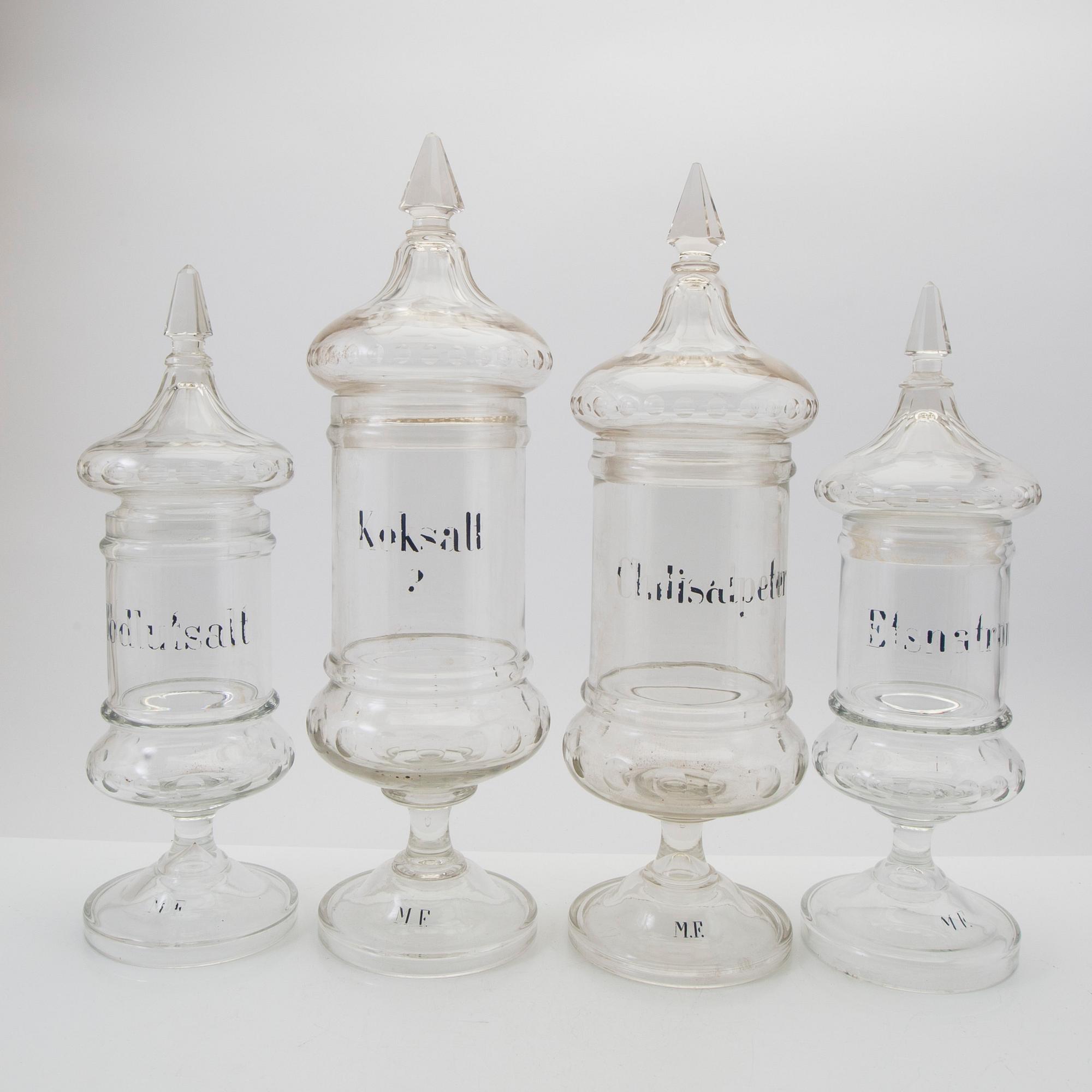 Apothecary jars, 7 pieces, first half of the 20th century.