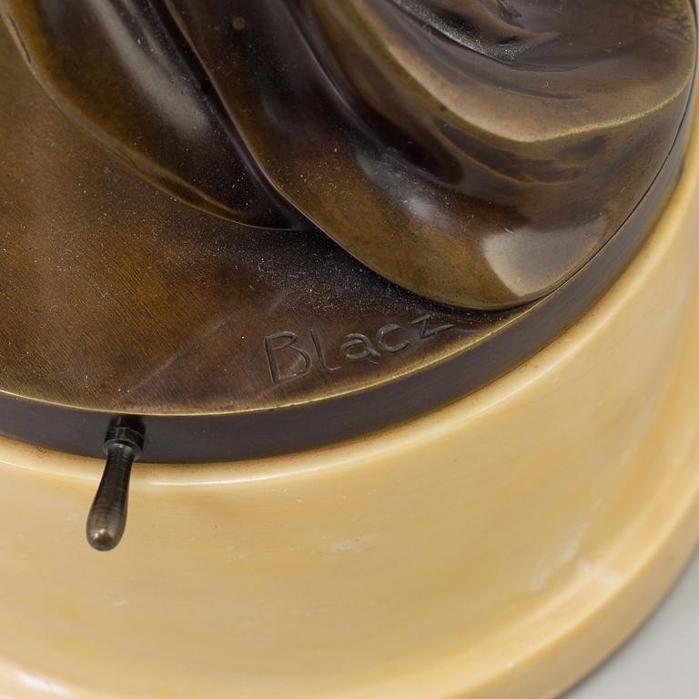 Unknown artist, a 20th century sculpture "Dancer with castanets", patinated bronze on marble bace, signed Blancz.