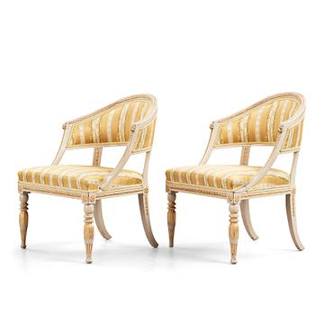15. A pair of late Gustavian early 19th century armchairs.