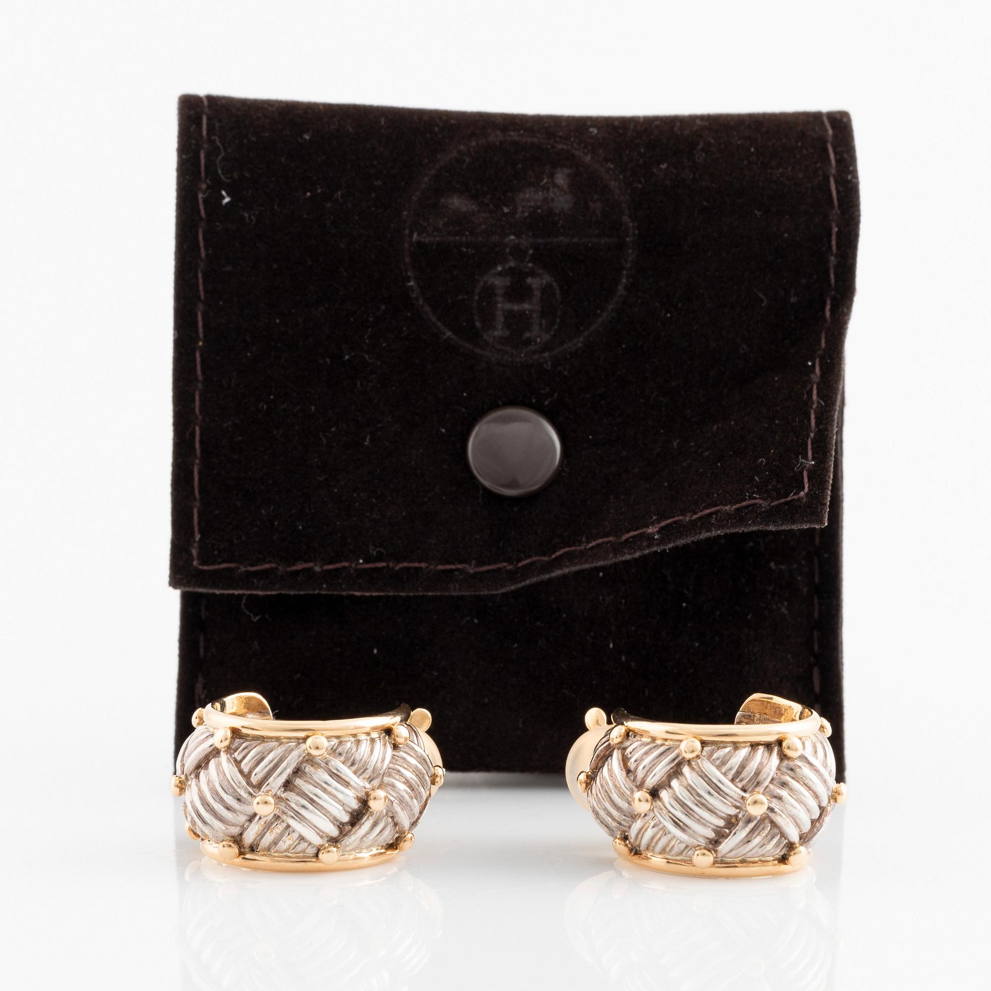 A pair of Hermès 18K gold and platinum earrings, design Georges L´Enfant.