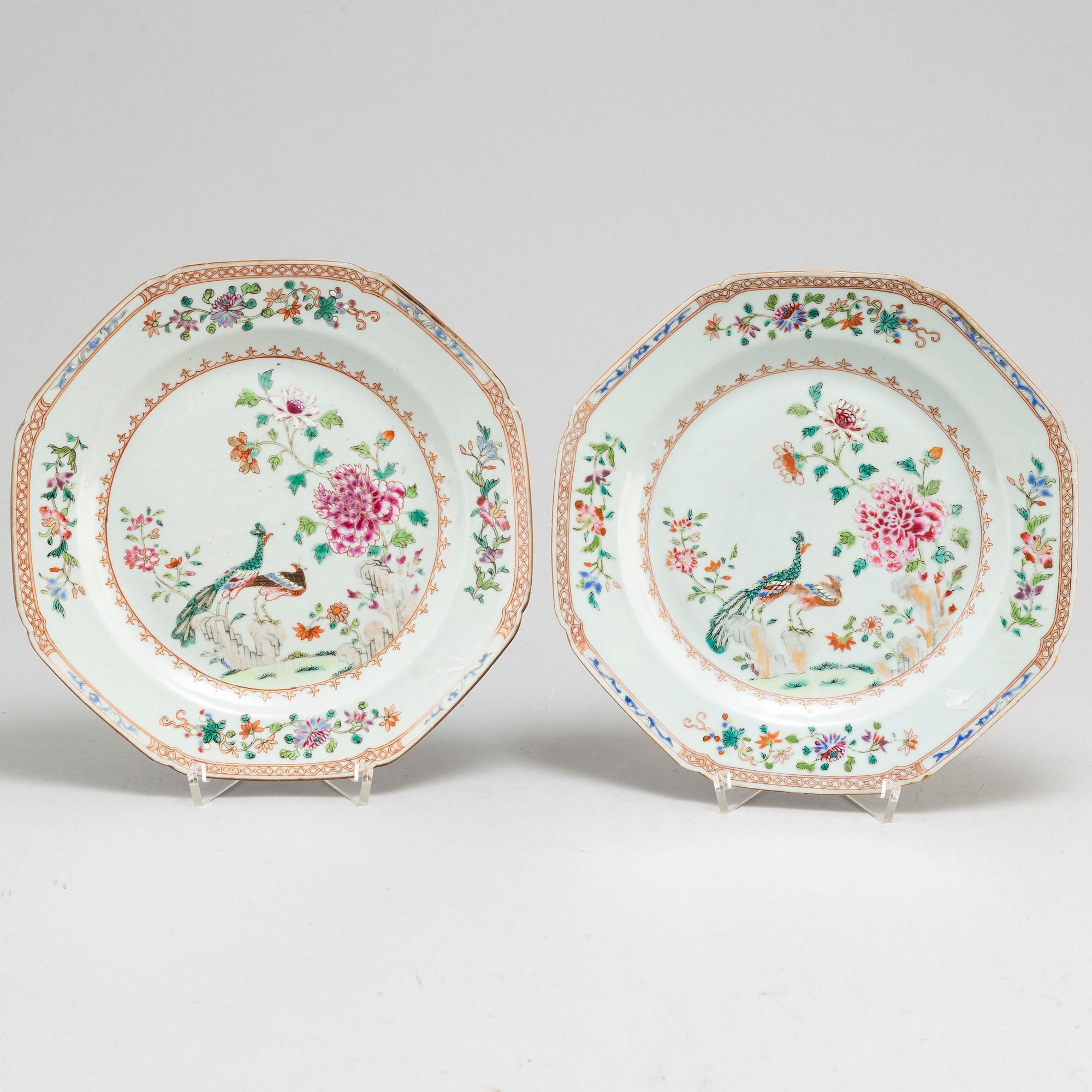 Three 'Double Peacock' dishes, Qing dynasty, Qianlong (1736-95).