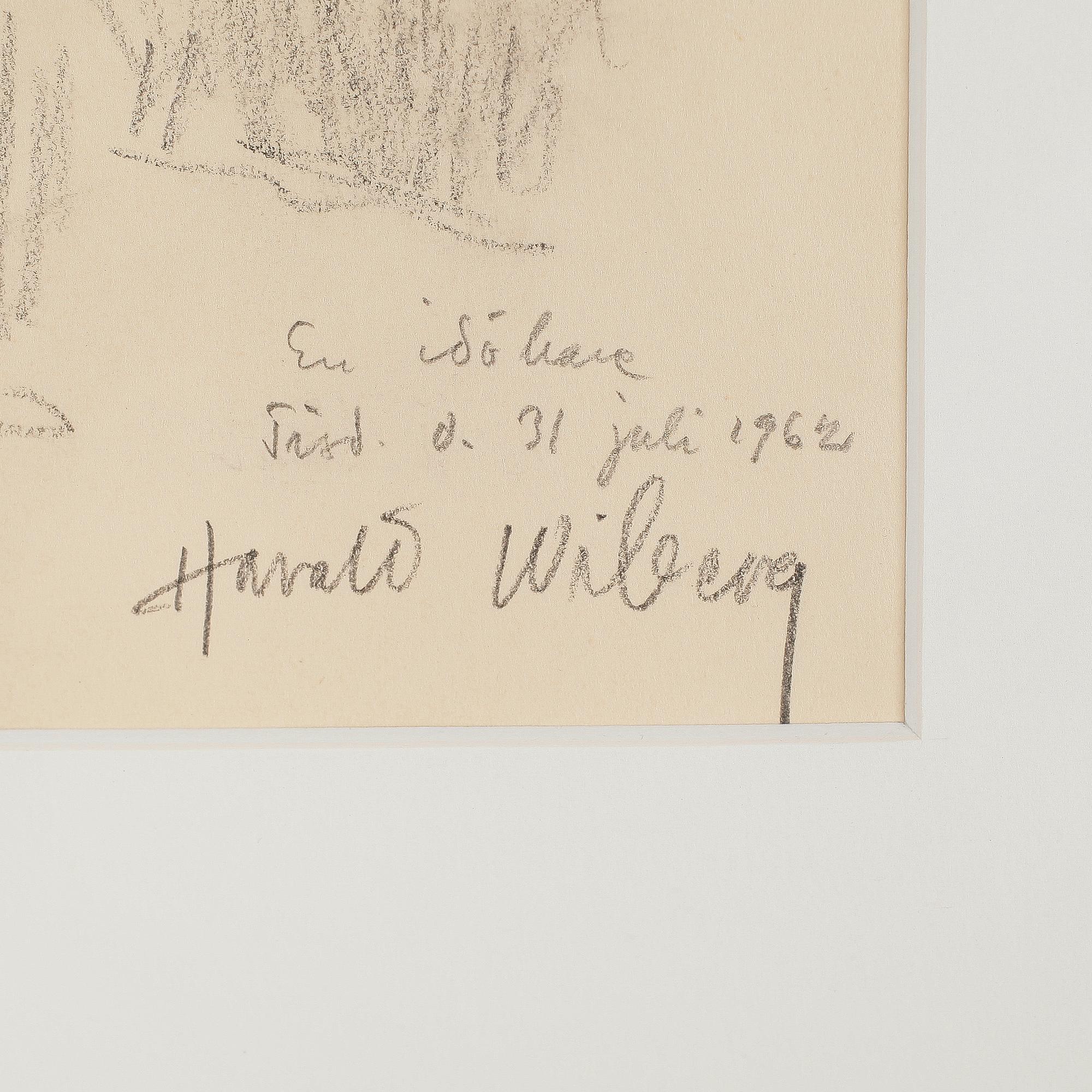 HARALD WIBERG, kolteckning, signerad och daterad 1962.