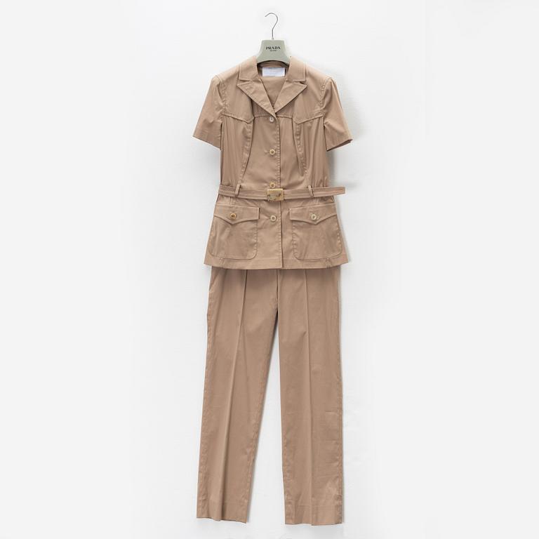 Prada, A beige cotton jacket/shirt and skirt, italian size 42.