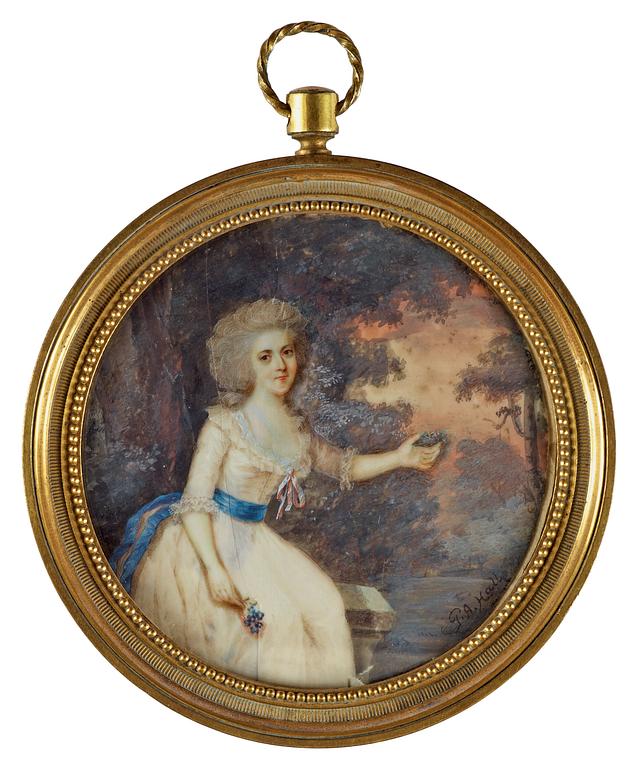 Peter Adolf Hall Attributed to, Lady in a landscape.