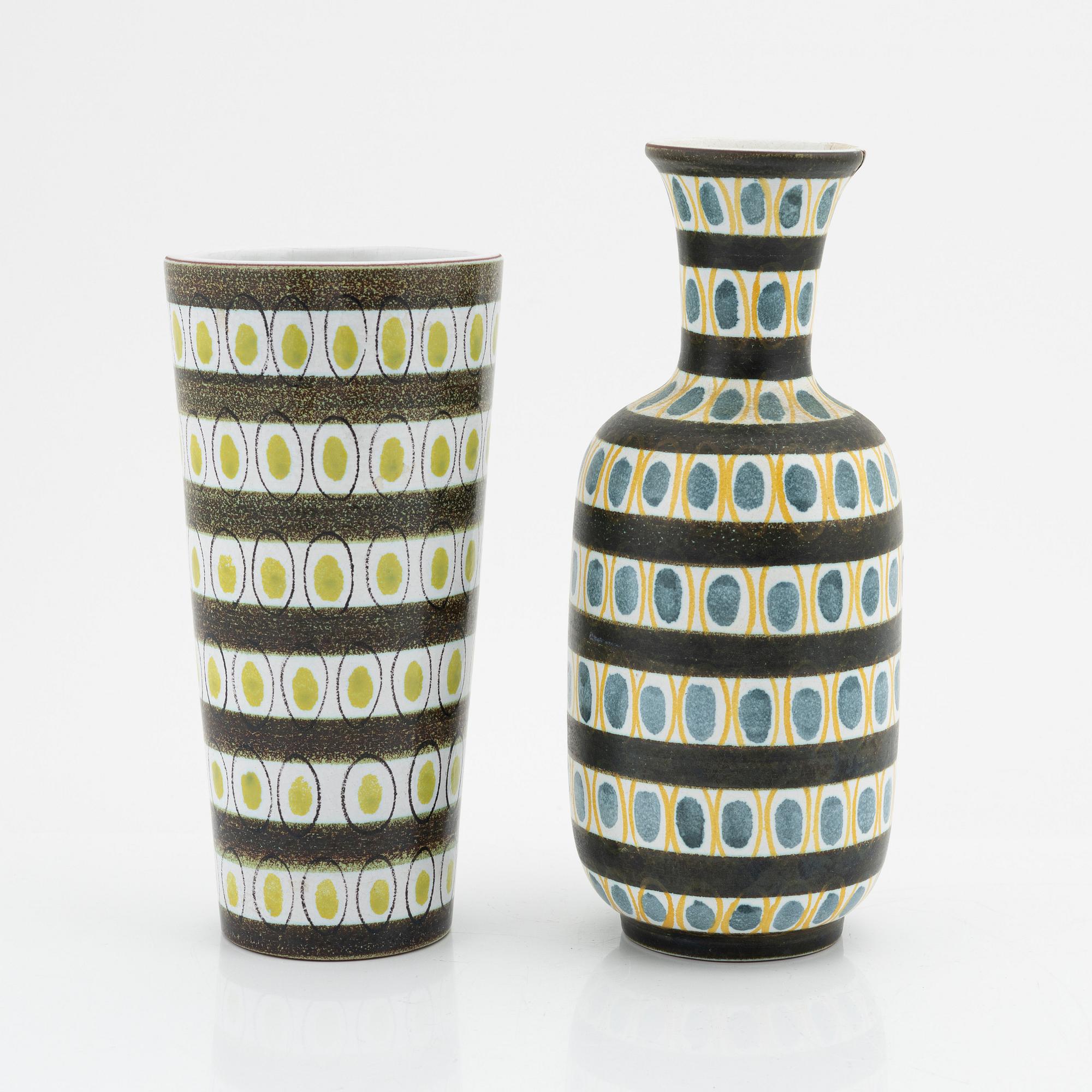 Stig Lindberg, vaser, 2 st, fajans, Gustavsberg Studio.