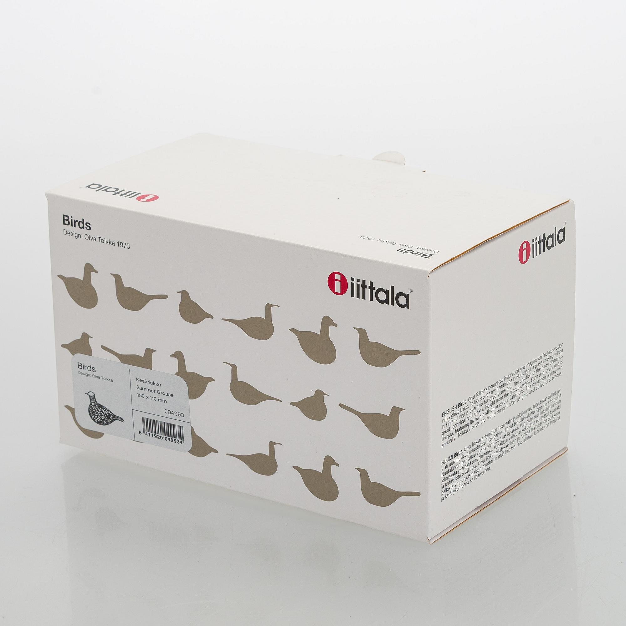 Oiva Toikka, a 'Summer Grouse' glass bird, signed O. Toikka Nuutajärvi.