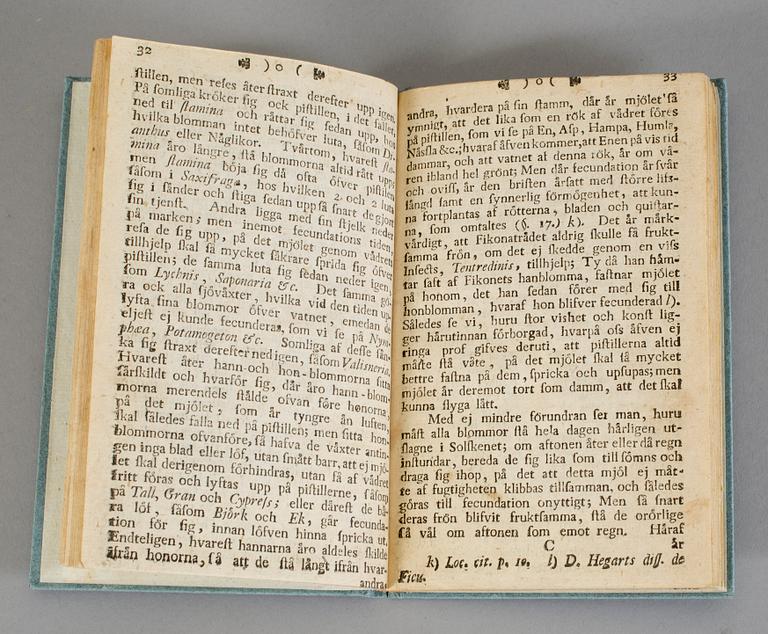 CARL VON LINNÉ, Oeconomia Naturae eller Skaparens allvisa inrättning på vår jord..., 1750.