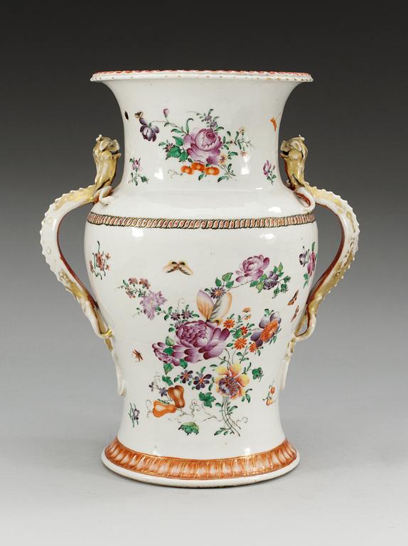 A famille rose floral baluster vase, Qing dynasty, circa 1800.