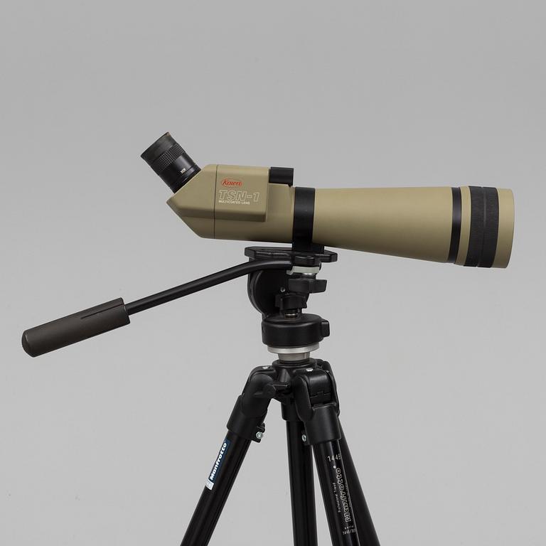 A Kowa TSN-1 spotting scope with a Manfrotto tripod.