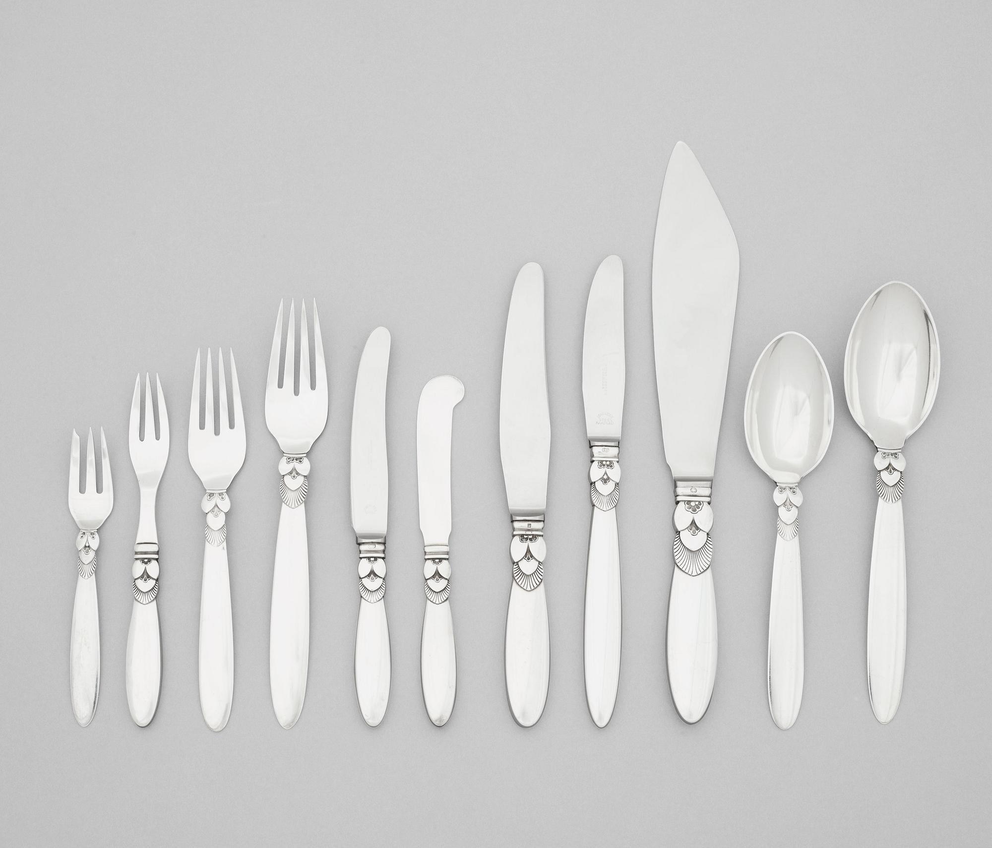 A Gundorph Albertus 121 pcs sterling set of flatware, 'Cactus', Georg Jensen, Copenhagen 1933-77.