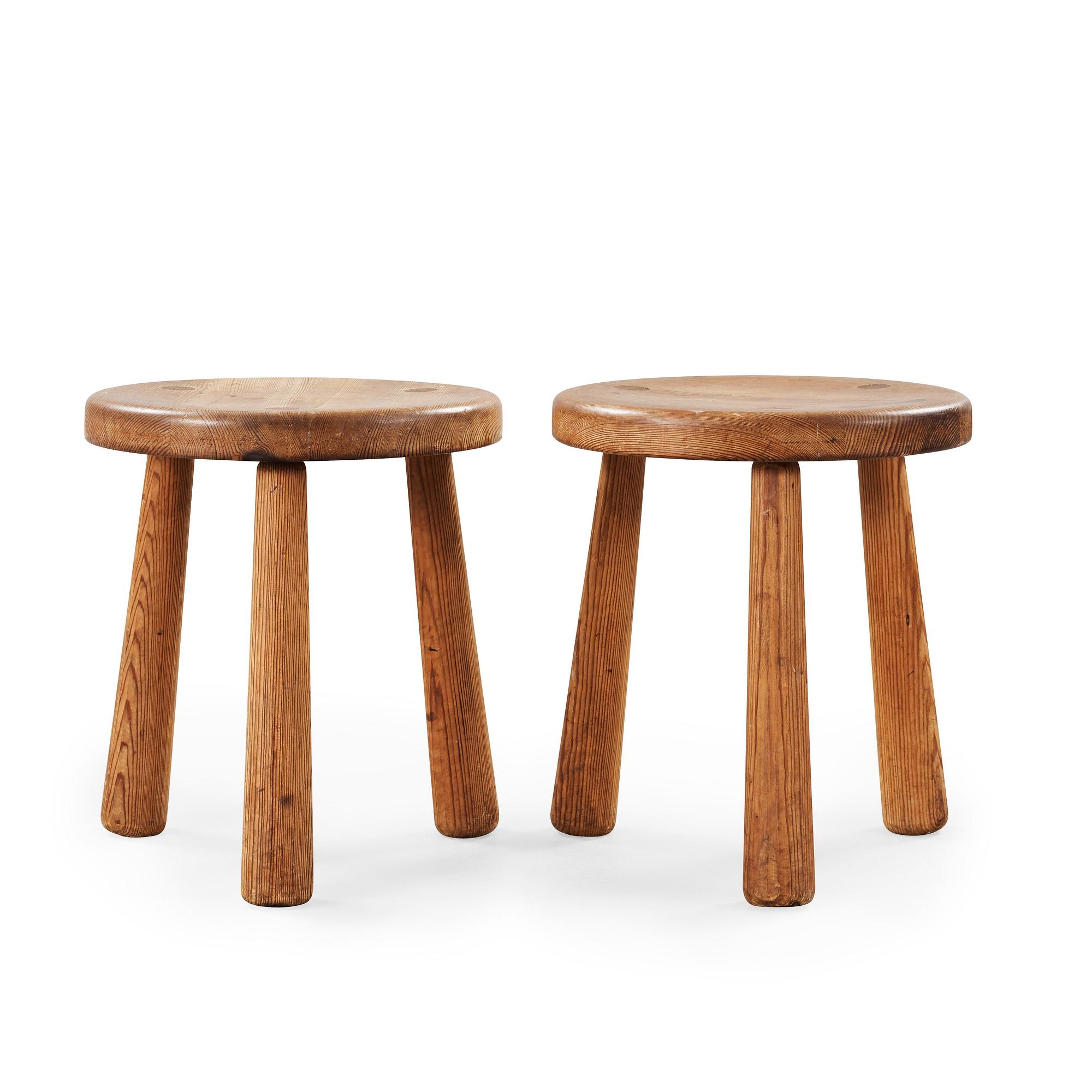 A pair of Axel Einar Hjorth 'Utö' pine stools, Nordiska Kompaniet, 1930's.