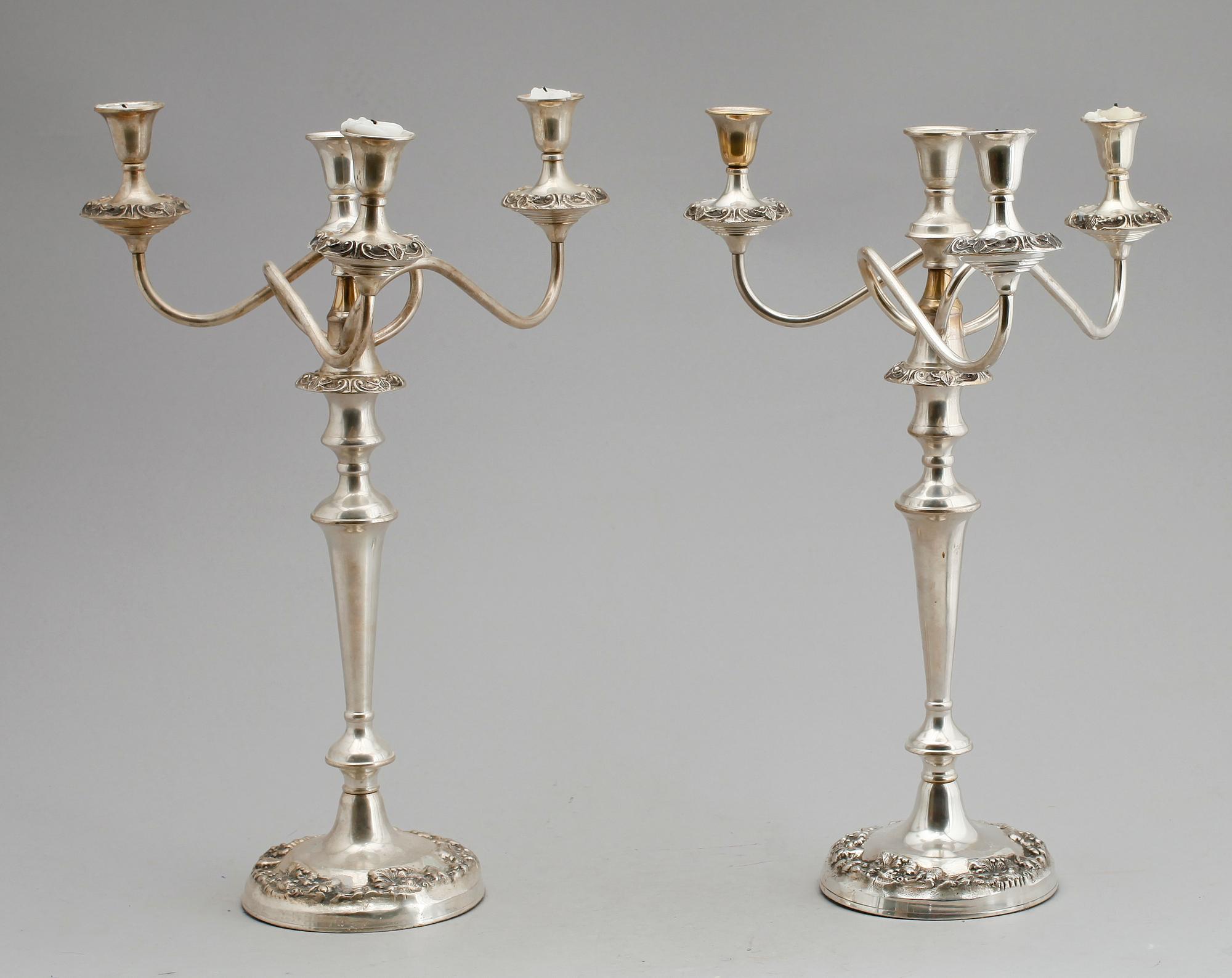 KANDELABRAR, 1 par, nysilver, regencystil, 1900-tal.