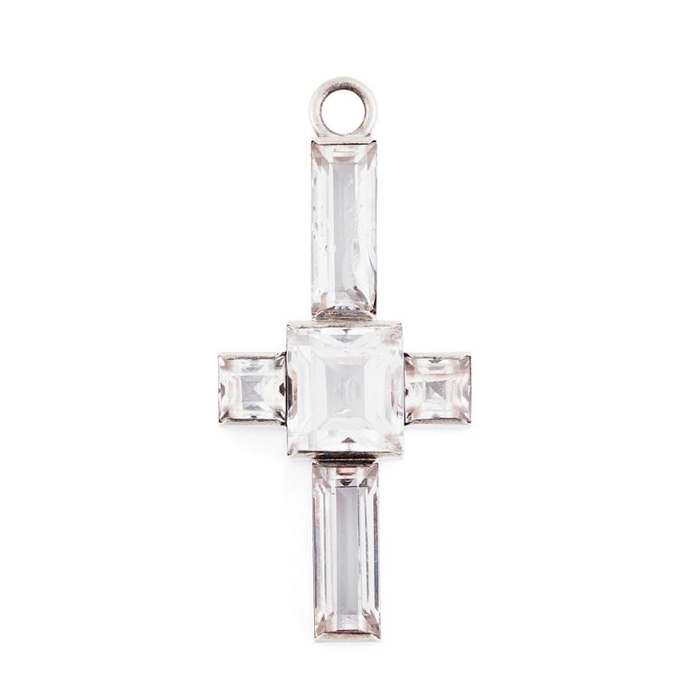 Wiwen Nilsson, a sterling silver and rock crystal cross pendant with a chain, Lund 1941.