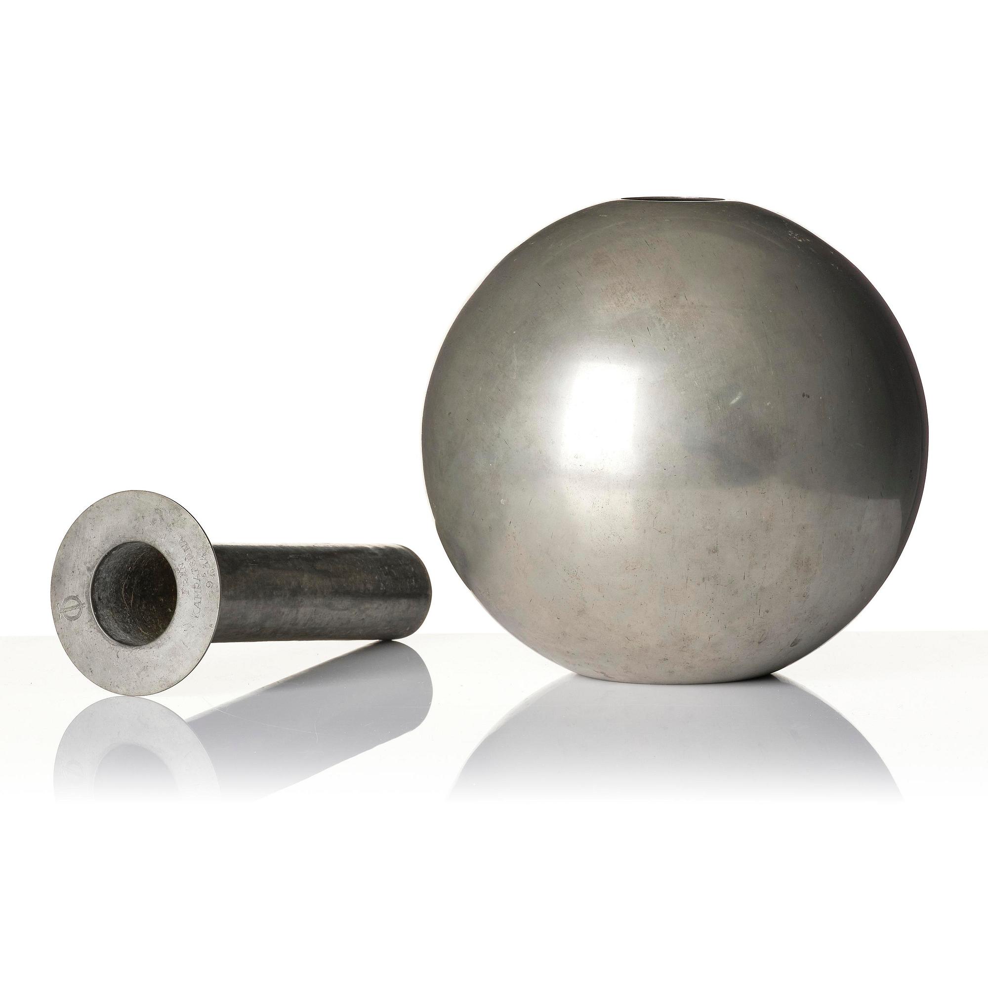 Wiwen Nilsson, a rare spherical modernist pewter vase, Ystad-Metall, Sweden, 1932.