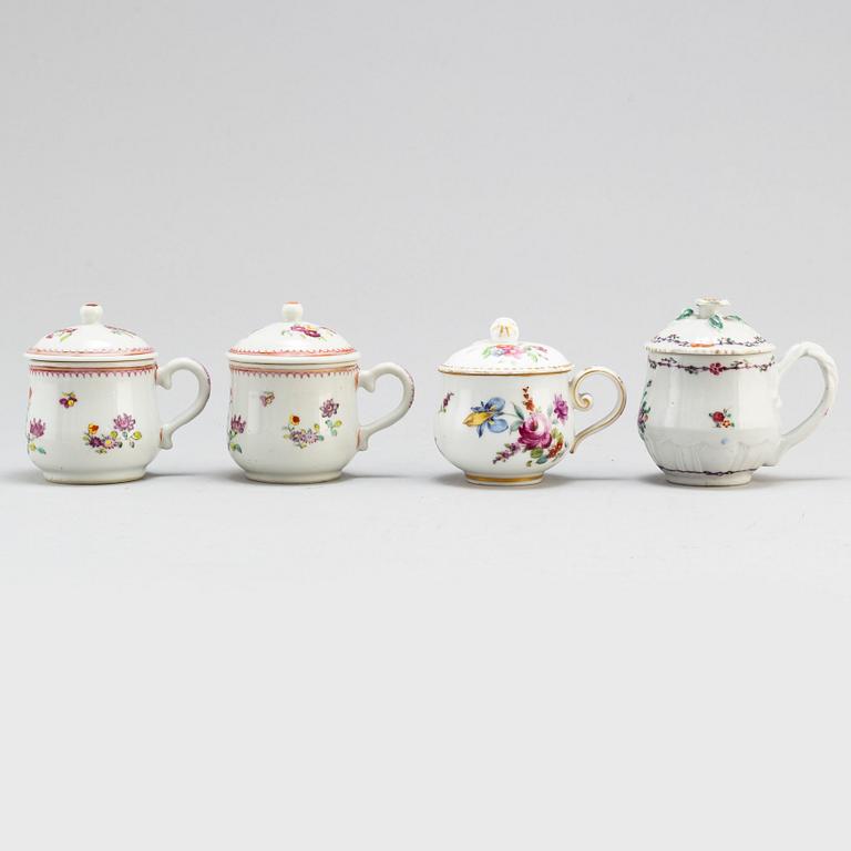 Four 18th century porcelain cream cups. Qianlong (1736-1795).