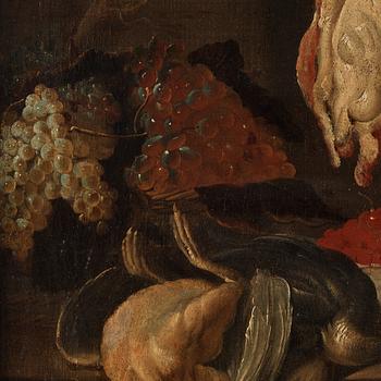 Dutch school 17th/18th Century. Still life with prey, dead birds and fruits.