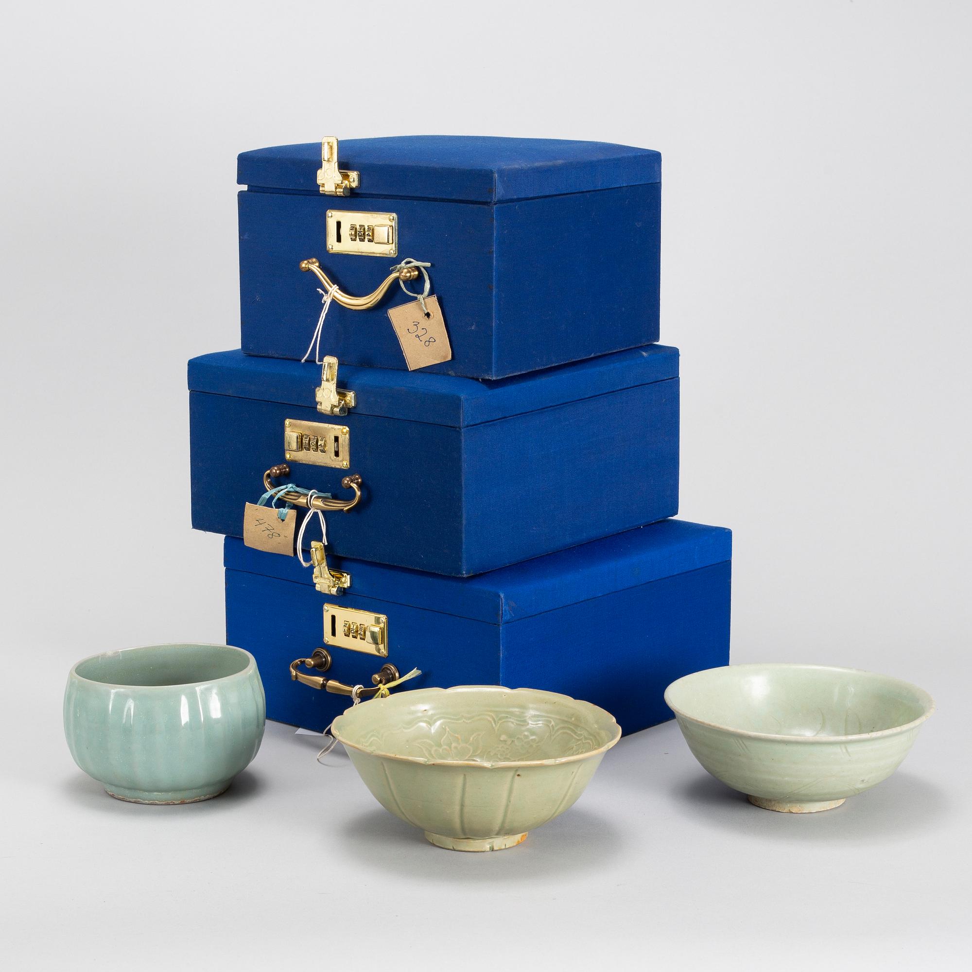 A group of three celadon bowl, South East Asia, 17th Century and later.
