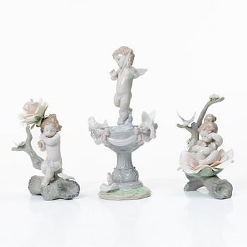 Lladró, figuriner, 3 st, "Fountain of love", "Born in springtime" samt "Somewhere in the garden", Spanien.