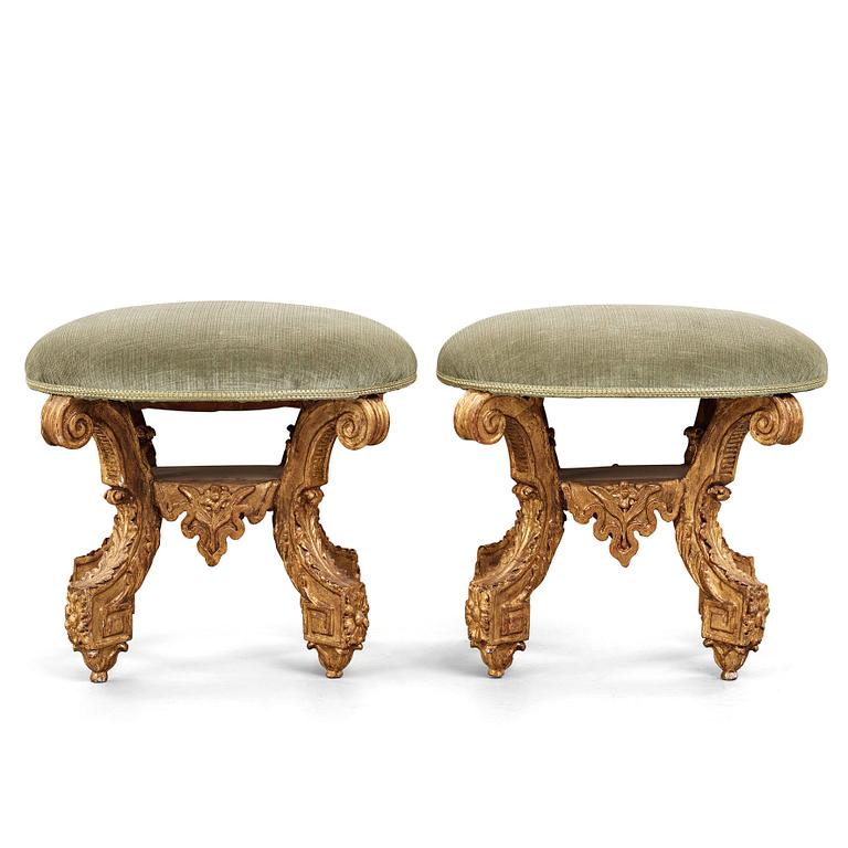 A pair of Swedish Baroque stools, attributed to  Burchard Precht, circa 1700.