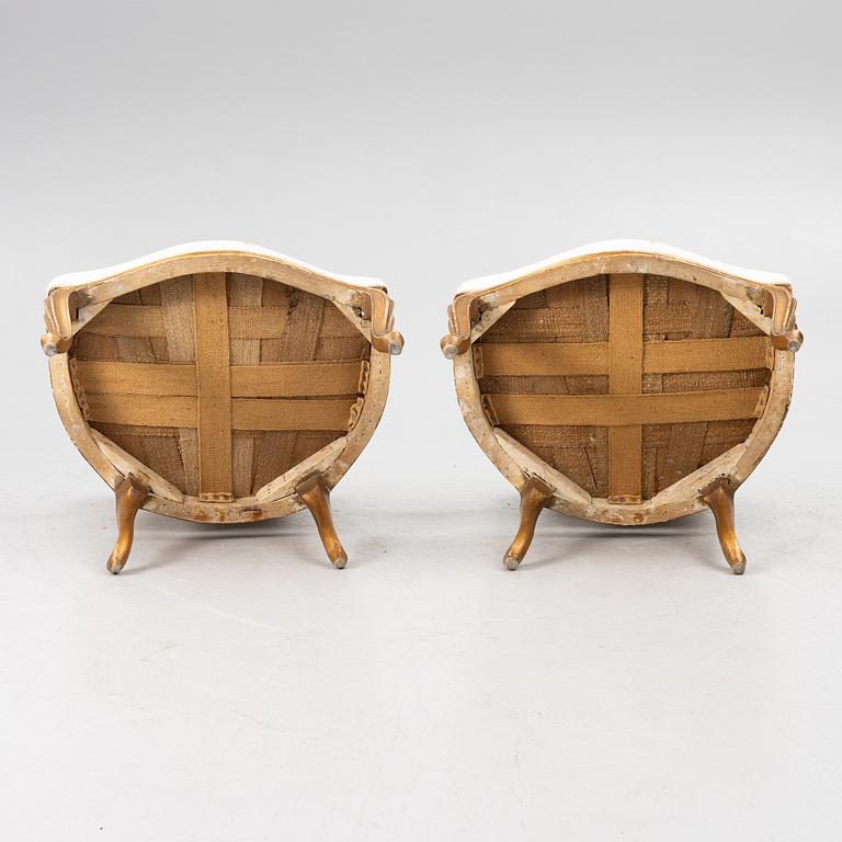 A pair of presumably French Louis XV armchairs, mid 18th century.