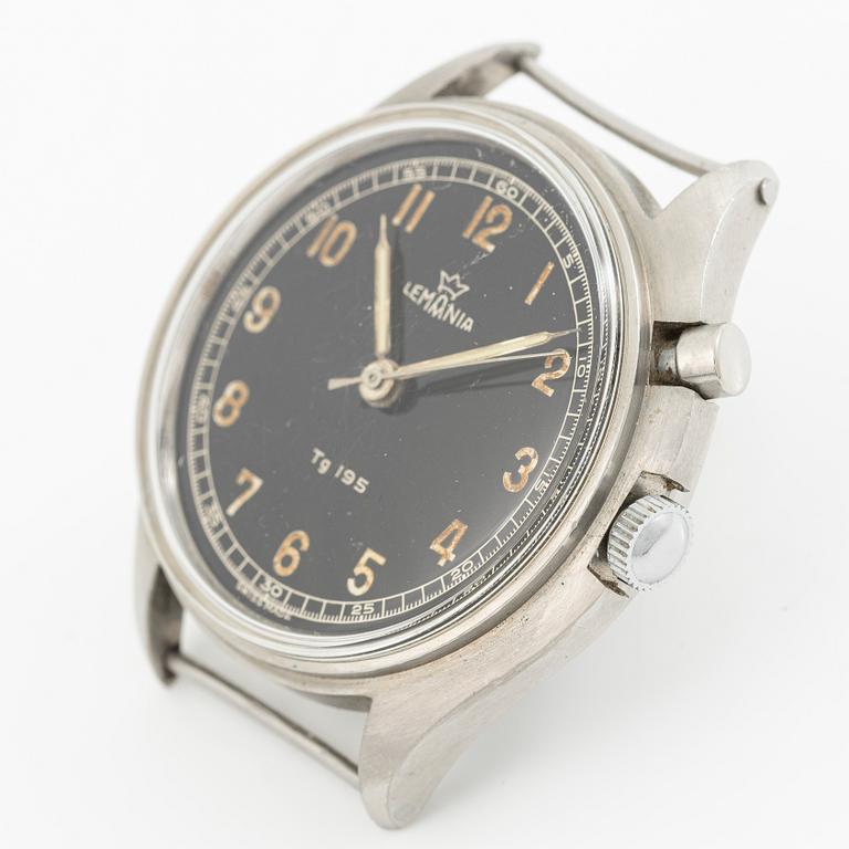 Lemania, Tg 195, "Three Crowns", chronograph, wristwatch, 40 mm.