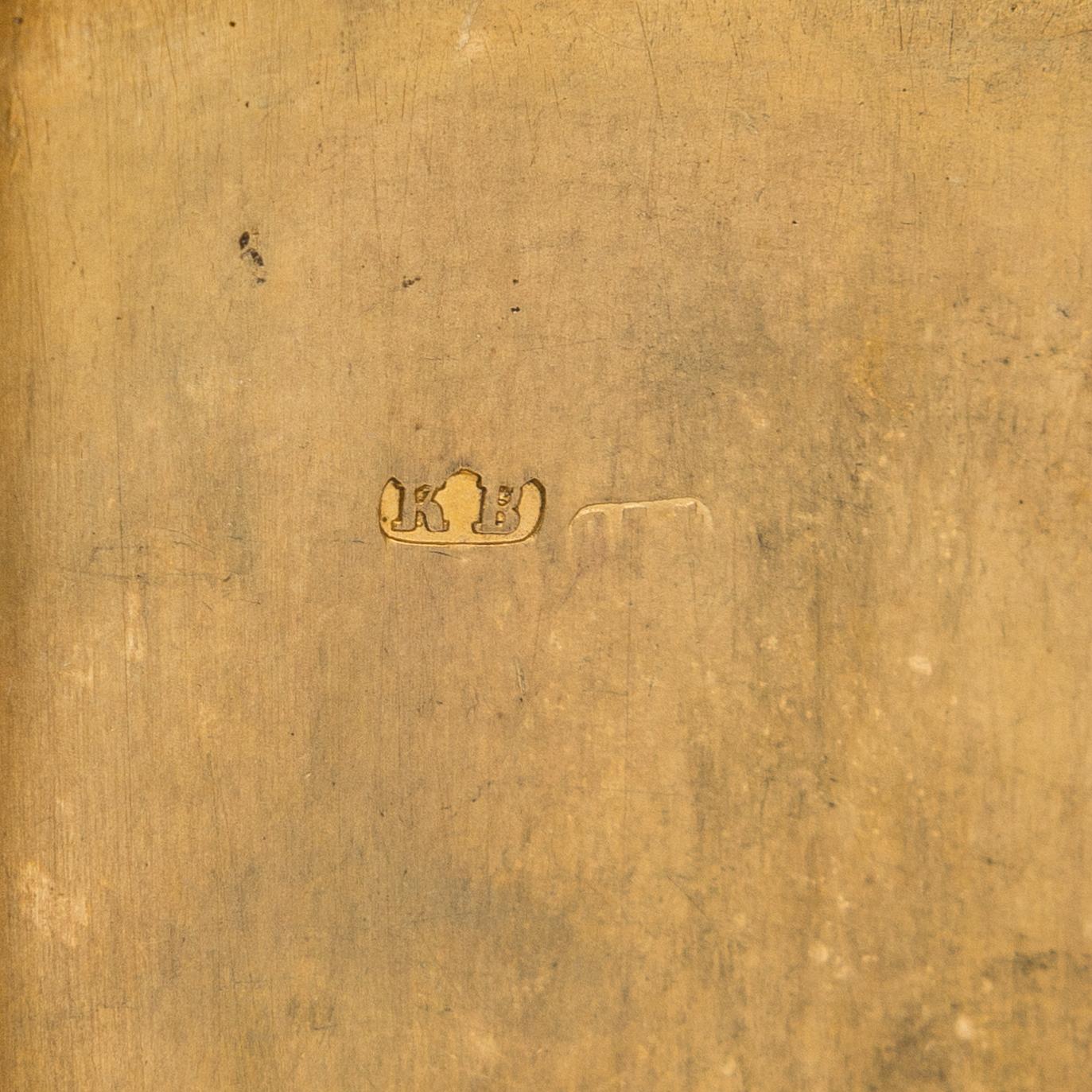 A Russian, parcel-gilt silver cigarette case, maker's mark of Karl Verlin, Saint Petersburg 1871-1878.