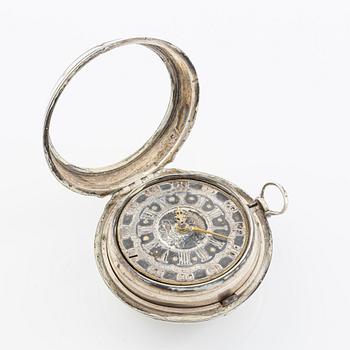A silver double-case pocket watch by Robert Markham (watchmaker in London c 1725).
