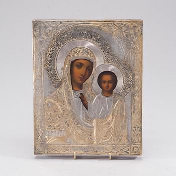 IKON, silver och delvis förgylld risa, Moskva, Ryssland 1875.