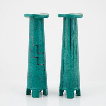 Wilhelm Kåge, ljusstakar, ett par samt vas, "Argenta", Gustavsberg.