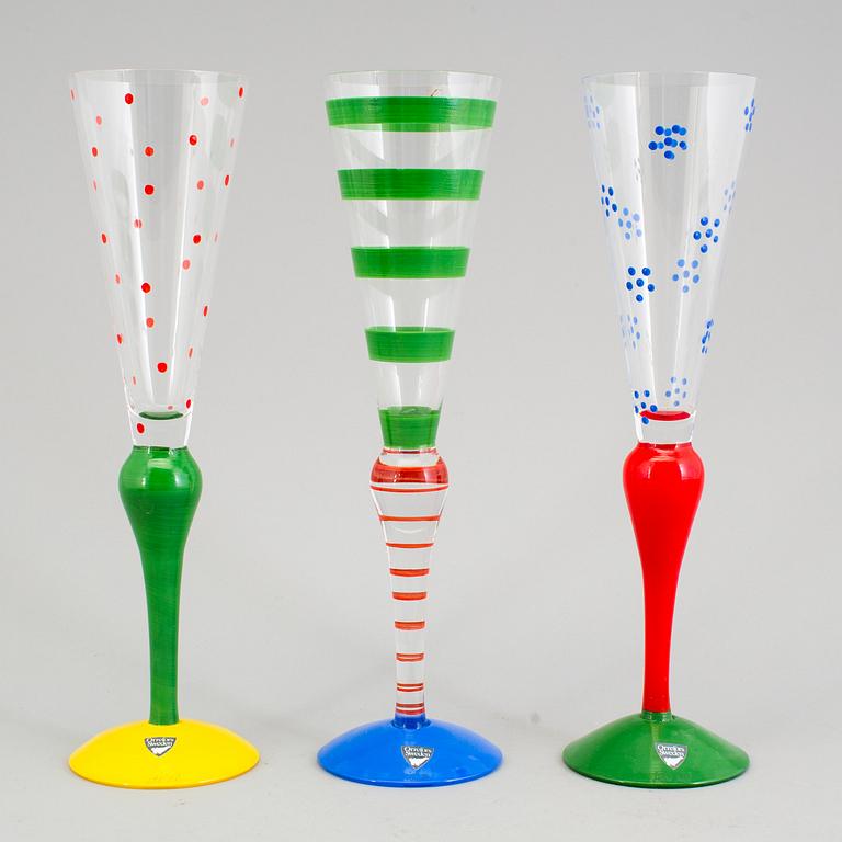 ANNE NILSSON, champagneglas, 6 st, "Clown", glas, Orrefors, signerade.